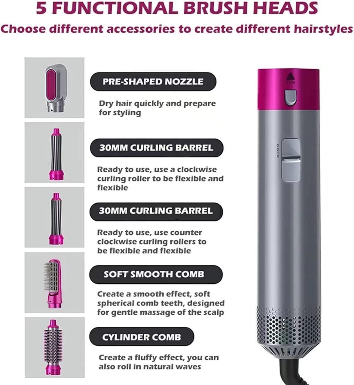 5-in-1 Ionic Hair Styler – Multifunctional Hot Air Brush & Automatic Curler